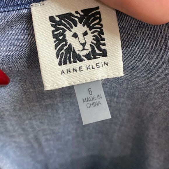 ANNE KLEIN Dress Blue Light Weight Denim Stretch Shift Pockets Pullover Classic - Picture 8 of 11